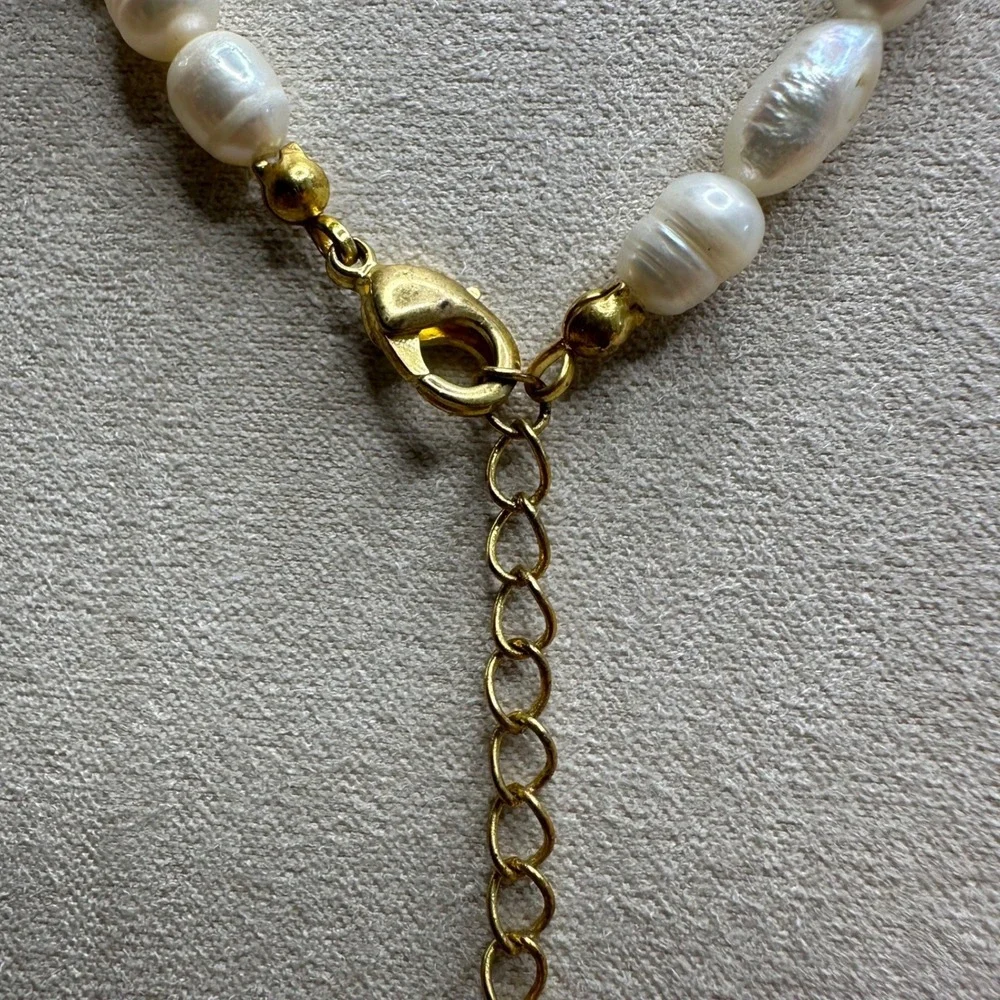 Women Necklace Green White Freshwater Pearl Aventurine Boho Coastal Gold Earthy
